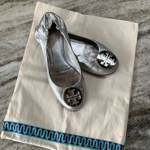 Tory Burch Silver Reva Flats